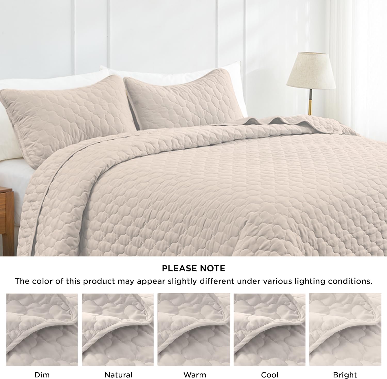 Quilt Set Full Queen Size 3 Piece, Khaki Pattern Printed Lightweight Soft Bedspread Coverlet, Quilted Blanket Thin Comforter Bed Cover for All Season (1 Quilt & 2 Pillow Shams)