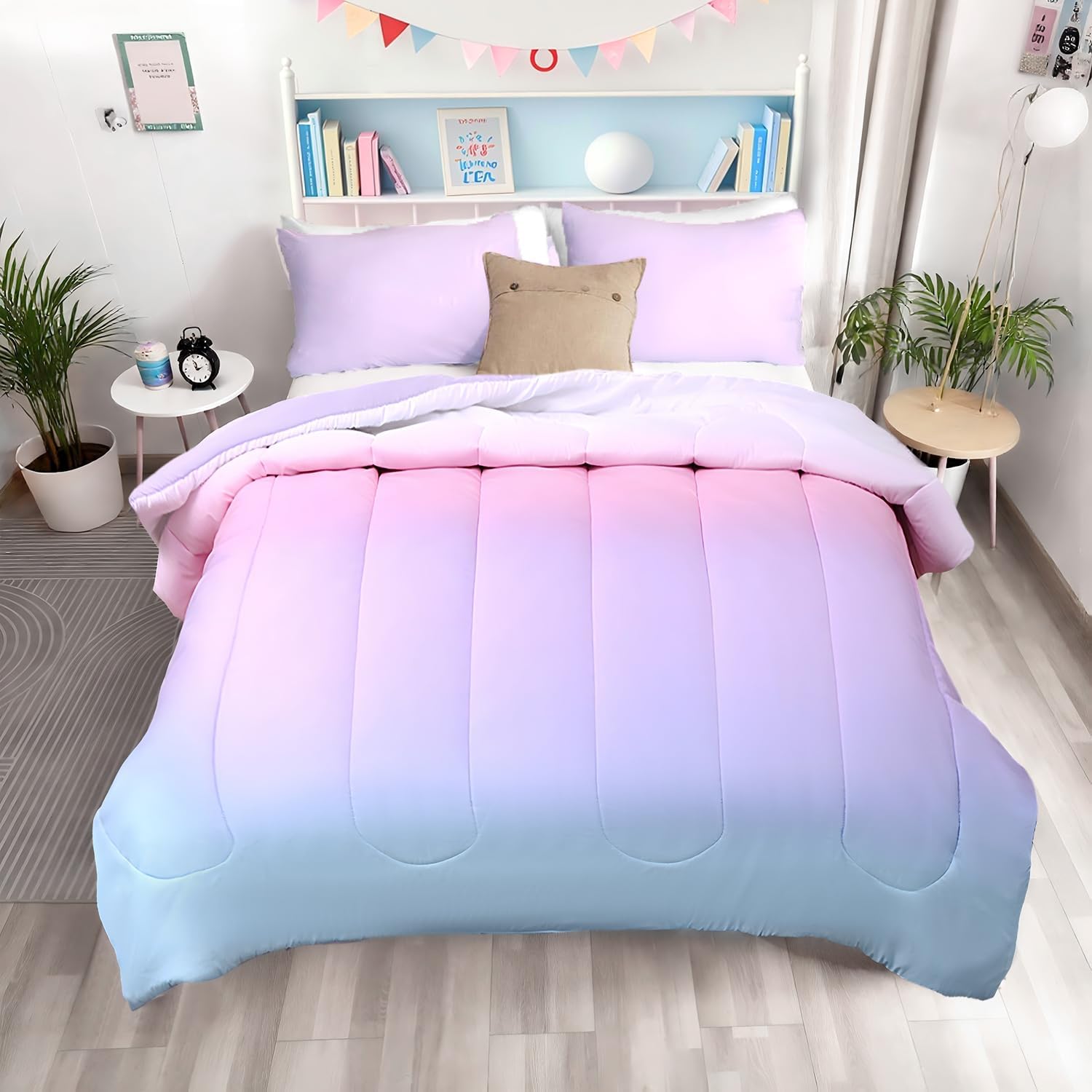 Bailey Comforter Set Queen Size, 3 Pieces Solid Breathable Quilted Style Bedding Sets, Soft Microfiber Down Alternative Comforter for All Season