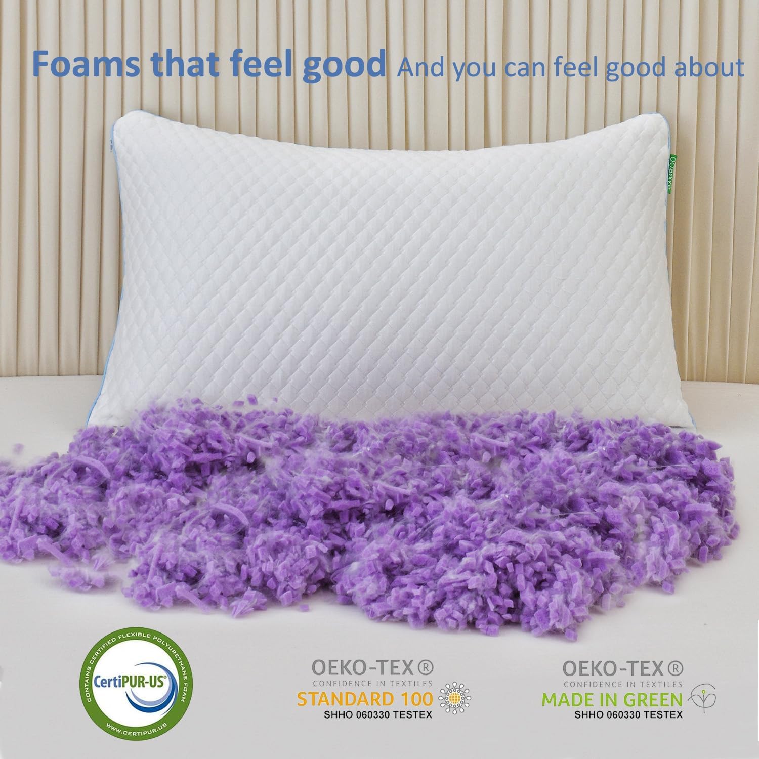 Shredded Memory Foam Pillows for Sleeping 2 Pack - Cooling Bed Pillows Standard Size Set of 2