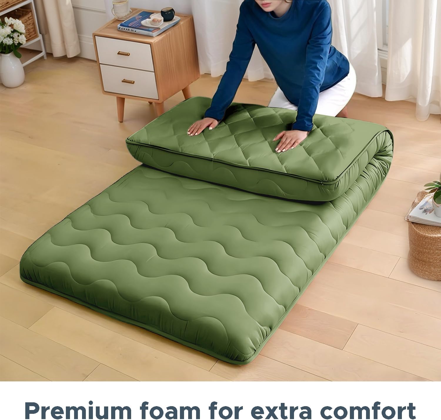 Japanese Floor Mattress, 100% High Density Comfortable Foam, 4" Thicken Foldable Mattress Tatami Mat Sleeping Pad