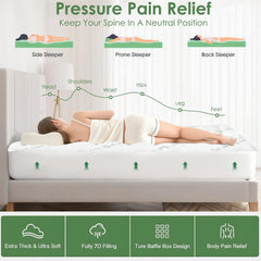Queen Mattress Topper Viscose Derived from Bamboo, Cooling Thick Pillow Top Mattress Pad with Deep Pocket for 8"-18" Mattress, Soft Breathable Mattress Topper for Back Pain Relief, Green