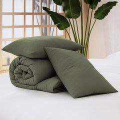 Comforter Set - 3 Pieces Prewashed Olive Green Comforter Soft Lightweight for All Seasons