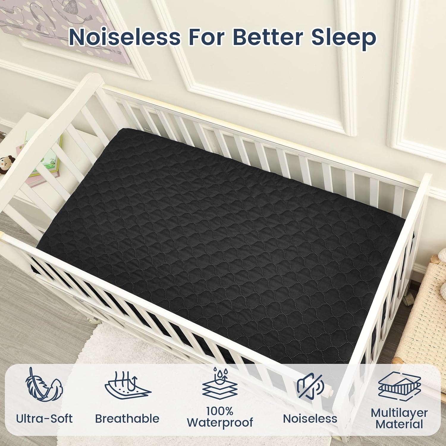 Waterproof Crib Mattress Protector Pad Cover, Fitted Standard Crib and Toddler Mattresses, Ultra Soft and Breathable for Boys Girls Neutral