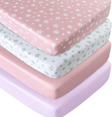 Crib Sheets for Girls 4 Pack, Fitted Crib Sheets for Standard Size Crib and Toddler Mattresses