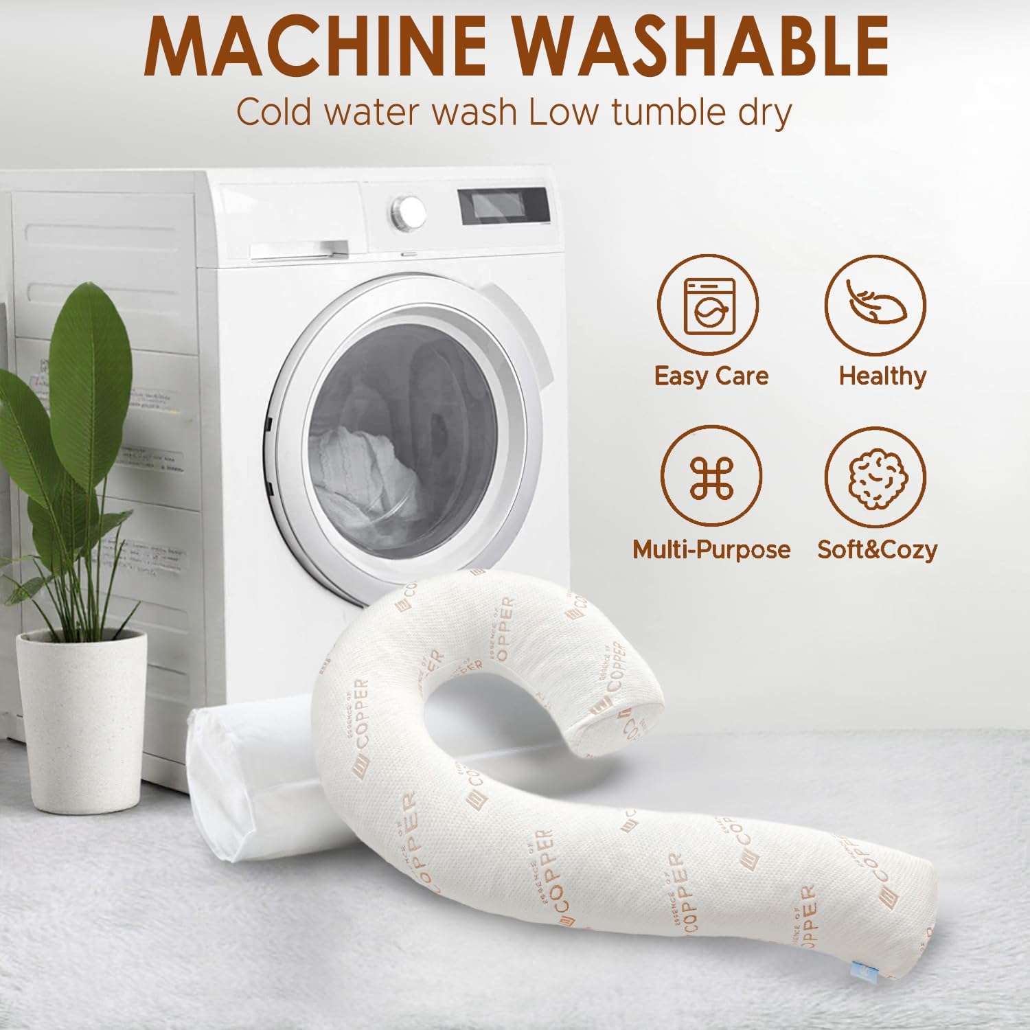 SCHNAUZER HOME Body Pillow for Adults - Soft Long Bed Pillows - Shredded Memory Foam & Removable Washable Cover - Swan Shaped Pregnancy Side Sleeper Pillow 49 Inch with Extra Pillowcase (Copper)