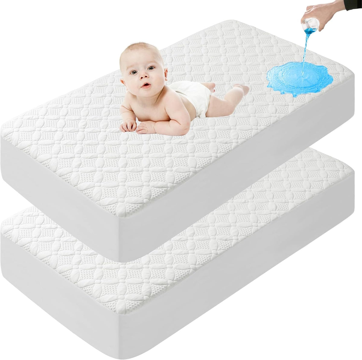Waterproof Crib Mattress Protector, Soft Breathable and Noiseless Baby Mattress Pad Cover with 4-13 in Deep Pockets