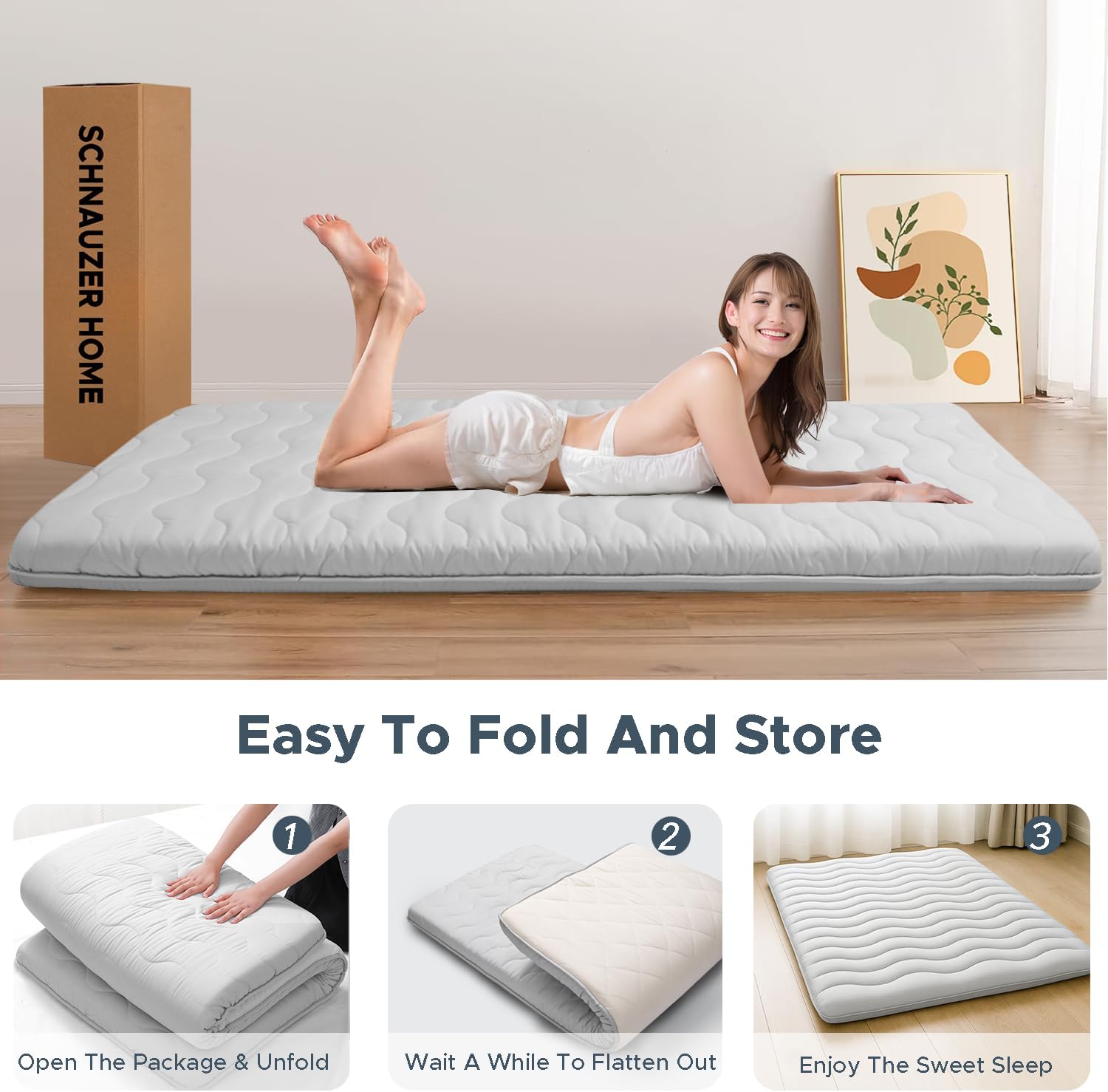 Japanese Futon Floor Mattress, 100% High Density Comfortable Foam, 3.5 Thicken Foldable Mattress Tatami Mat Sleeping Pad, Ideal for Comfort and Suppo