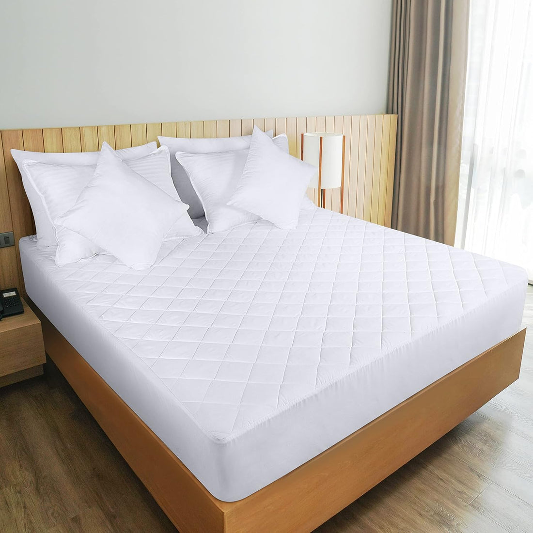 Quilted Fitted Mattress Pad, Queen Size, Elastic Fitted Mattress Topper Protector and Cover Stretches up to 16 Inches Deep, Machine Washable (White)