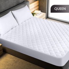 Quilted Fitted Mattress Pad, Queen Size, Elastic Fitted Mattress Topper Protector and Cover Stretches up to 16 Inches Deep, Machine Washable (White)