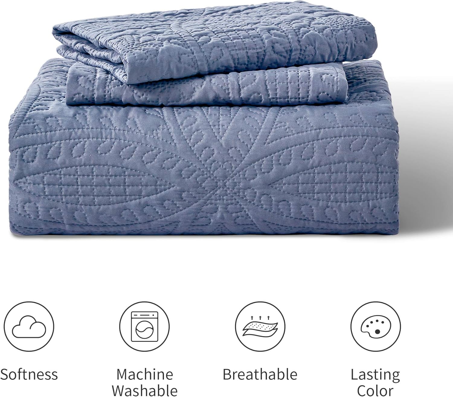 Quilts for Queen Bed Blue Bedspreads - Soft Bed Summer Lightweight Bedspread Comforter - Modern Style Coin Pattern Coverlet for All Season - 3 Pieces (1 Quilt, 2 Pillow Shams)