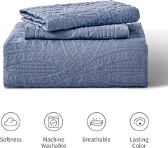 Quilts for Queen Bed Blue Bedspreads - Soft Bed Summer Lightweight Bedspread Comforter - Modern Style Coin Pattern Coverlet for All Season - 3 Pieces (1 Quilt, 2 Pillow Shams)