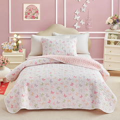 Quilt Set for Girls, Colorful Butterflies Pink Design, 2pcs Soft n Cozy Microfiber Quilt