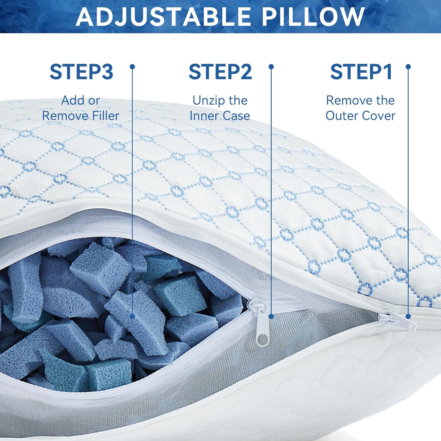 Shredded Memory Foam Pillows for Bed Set of 2