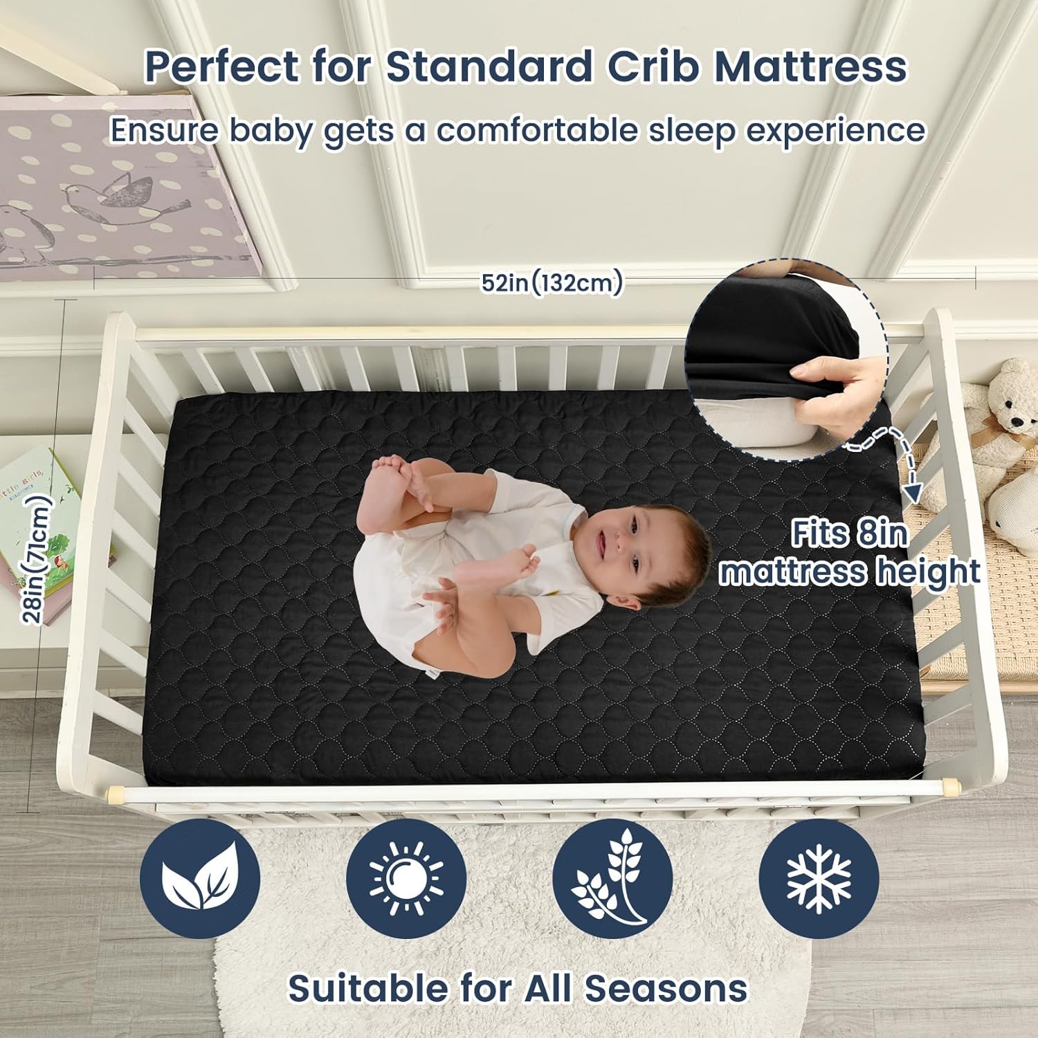 Waterproof Crib Mattress Protector Pad Cover, Fitted Standard Crib and Toddler Mattresses, Ultra Soft and Breathable for Boys Girls Neutral