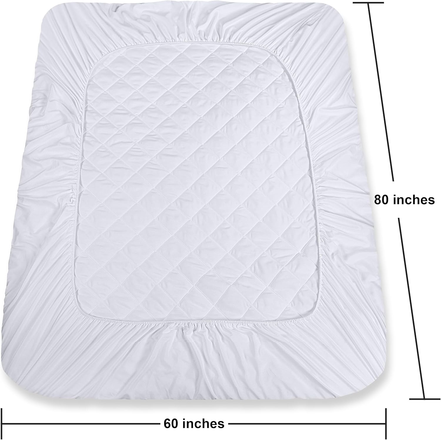 Quilted Fitted Mattress Pad, Queen Size, Elastic Fitted Mattress Topper Protector and Cover Stretches up to 16 Inches Deep, Machine Washable (White)
