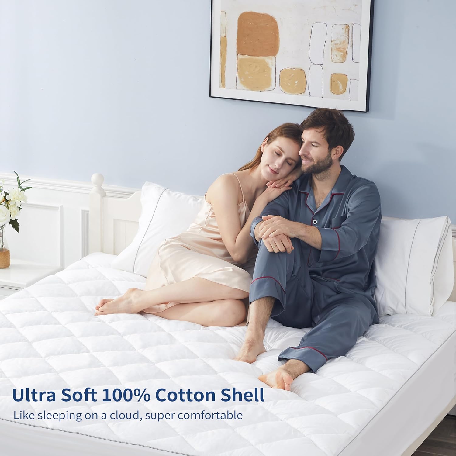 Mattress Pad Cover, Cotton Mattress Cover Hypoallergenic, Soft Breathable and Noiseless