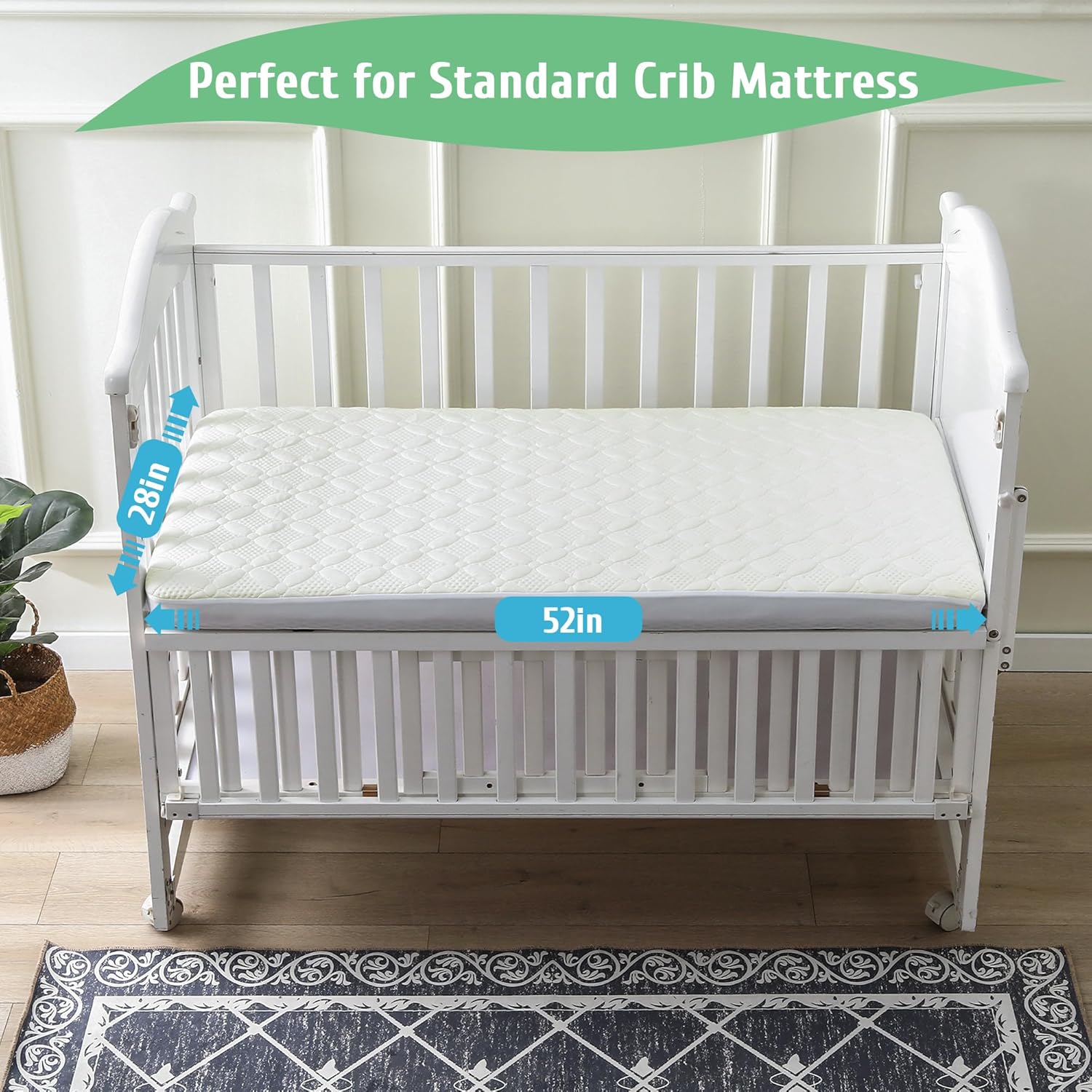 Waterproof Crib Mattress Protector, Soft Breathable and Noiseless Baby Mattress Pad Cover with 4-13 in Deep Pockets