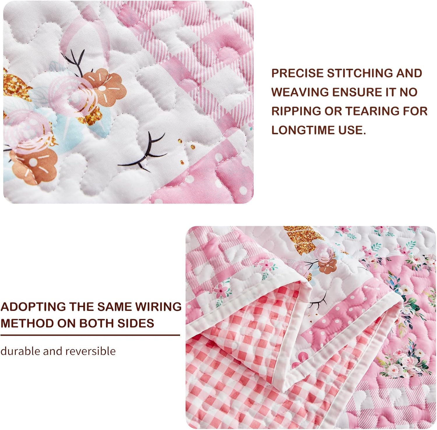 Quilt Set for Girls, Pink Butterflies n Flowers Patchwork Design, 2 Pieces Soft n Cozy Microfiber Quilt, Bedspread Bed Cover for All Seaso