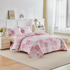 Quilt Set for Girls, Pink Butterflies n Flowers Patchwork Design, 2 Pieces Soft n Cozy Microfiber Quilt, Bedspread Bed Cover for All Seaso